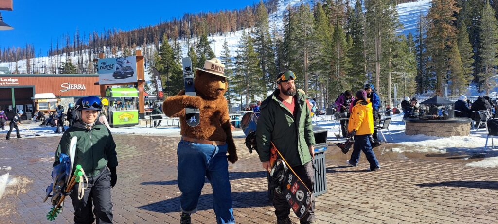 Smokey the Bear visits Sierra at Tahoe Ski Resort